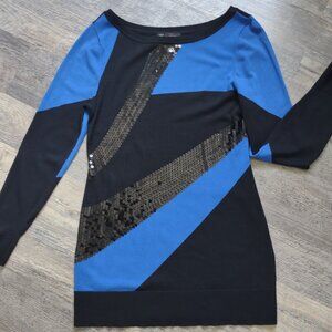 INC Sweater Blouse Black & Blue Color Block Sz Lg